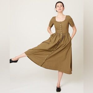 Caron Callahan Olive Button-Front Midi Dress Size 2